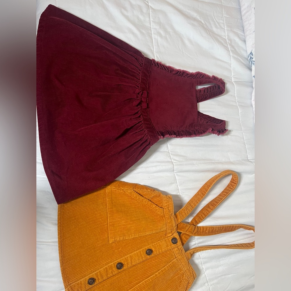 ❣️Burgundy red & Golden yellow Corduroy Dresses For size 5T❣️Bundle set 2 for 12